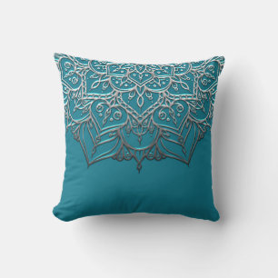 Teal & Silver Mandala Elegant Minimal Moroccan Cushion