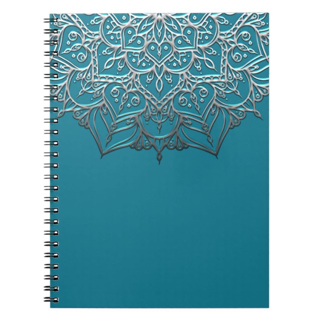 Teal & Silver Mandala Elegant Minimal Moroccan Notebook (Front)
