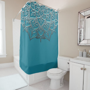 Teal & Silver Mandala Elegant Minimal Moroccan Shower Curtain