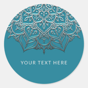 Teal & Silver Mandala Elegant Minimal Wedding Classic Round Sticker