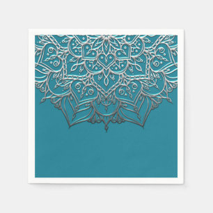 Teal & Silver Mandala Elegant Minimal Wedding Napkin