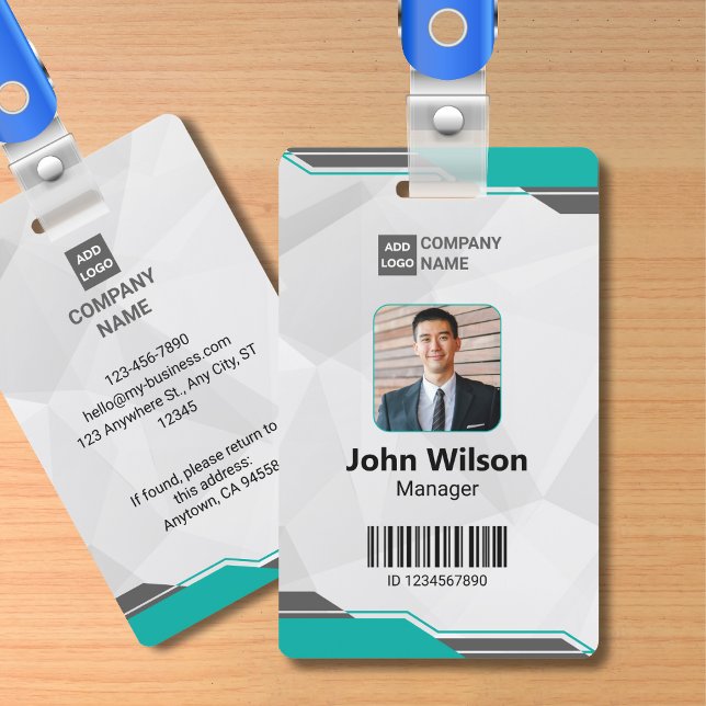 Teal & Silver Modern ID with Photo & Barcode ID Badge (Creator Uploaded)