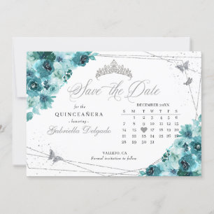 Teal & Silver Quinceañera Save The Date Invitation