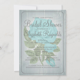 Teal Silver Rustic Floral Bridal Shower Invitation