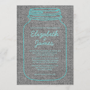Teal Silver Rustic Mason Jar Wedding Invitations