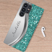 Teal Silver Sparkle Glam Bling Personalised Metal