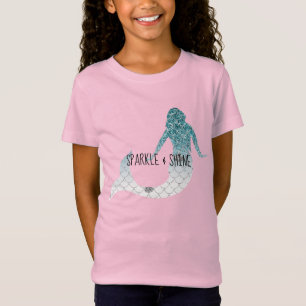 Teal Silver Sparkle Glitter Mermaid T-Shirt