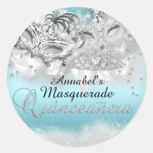 Teal Silver Sparkle Masquerade Quinceanera Sticker