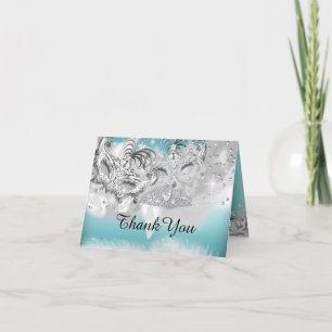 Teal & Silver Sparkle Masquerade Thank You Card