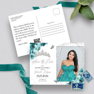 Teal & Silver Tiara Quinceañera Photo Postcard