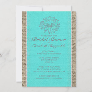 Teal Silver Vintage Lace Bridal Shower Invitations