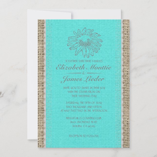 Teal & Silver Vintage Lace Wedding Invitations (Front)