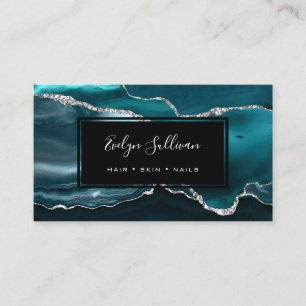 teal silver watercolor agate business card