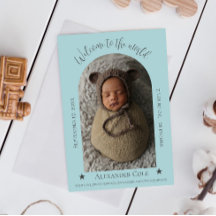 Teal Simple Arch Frame Photo Birth Announcement