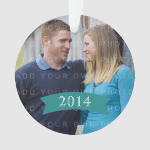 Teal Simple Banner Holiday Photo Ornament