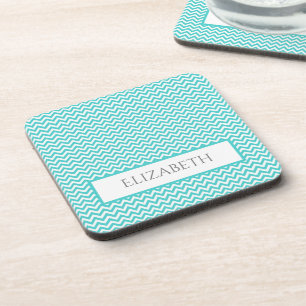 Teal Simple Chevron Beverage Coaster