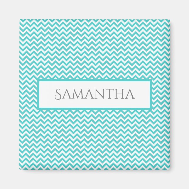 Teal Simple Chevron Personalised Magnet (Front)