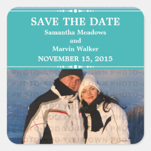 Teal Simple Chic Photo Save the Date Stickers