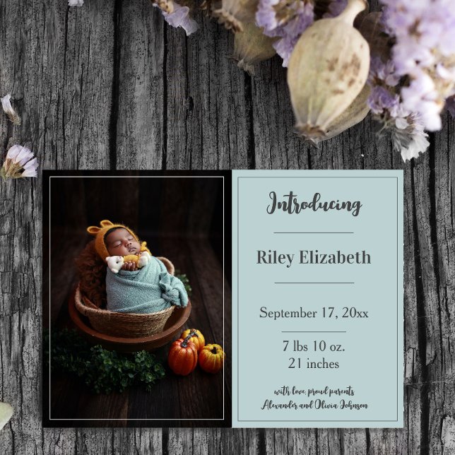 Teal Simple Photo Birth Announcement (Teal Simple Photo Birth Announcement)