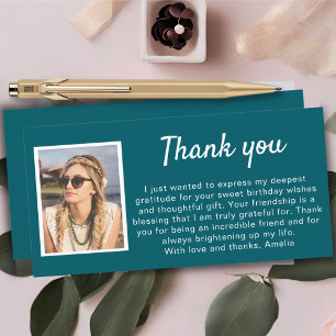Teal Simple Photo Birthday  Thank You Card