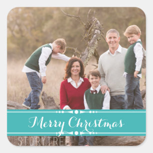 Teal Simply Chic Holiday Photo Stickers