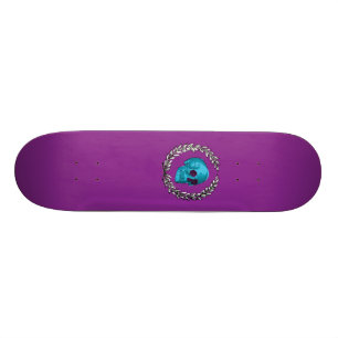 Teal Skull by Keren Richter Skateboard