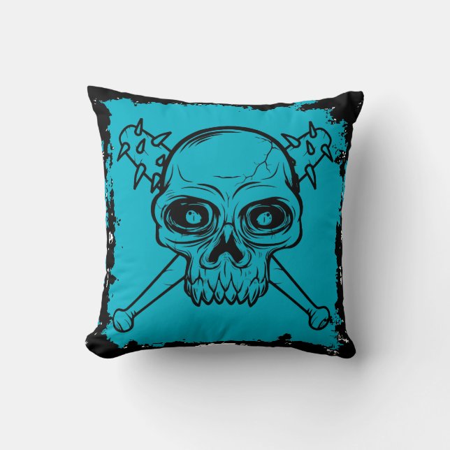 Teal skull punk rock throw pillow (Front)