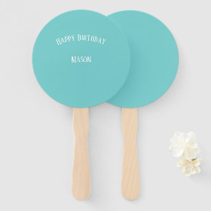 Teal Sky Happy Birthday Hand Fan