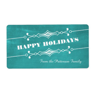 Teal Slanted Chalkboard Holiday Labels