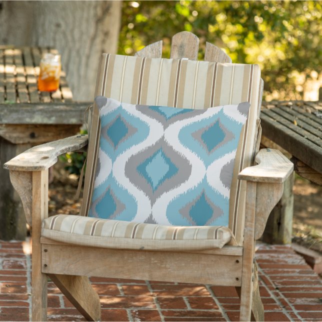 Teal Slate Blue Grey Retro Ikat Drops Pattern Cushion (Chair)