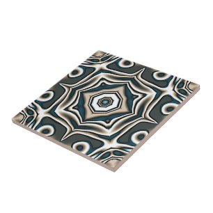 Teal Slate Blue Grey Taupe Brown Ethnic Tribe Art Tile