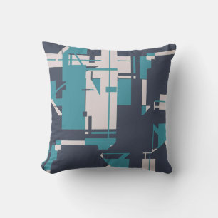 Teal Slate Blue Light Grey Contemporary Art Design Cushion