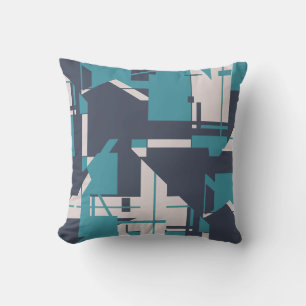 Teal Slate Blue Light Grey Patches MCM Look Motif Cushion