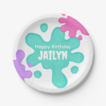 Teal Slime Birthday Paper Plate