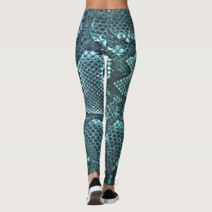 teal snake skin print, snake scales pattern leggings