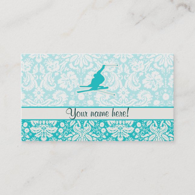 Teal Snow Skiing Business Card (Front)