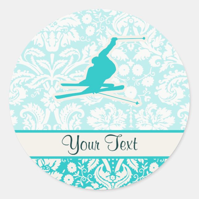 Teal Snow Skiing Classic Round Sticker (Front)