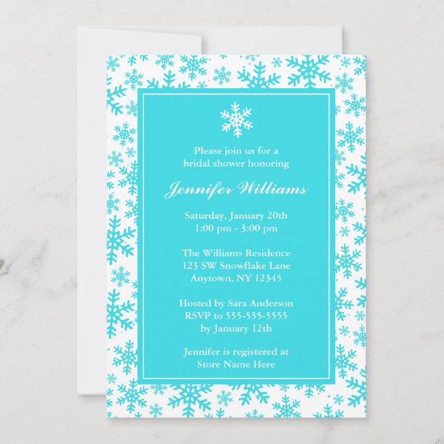 Teal Snowflake Border Winter Bridal Shower Invitation (Front)