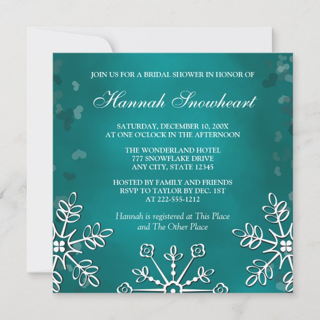 TEAL SNOWFLAKE  BRIDAL SHOWER INVITATION (Front)