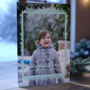Teal Snowflake Frame Holiday Photo Card