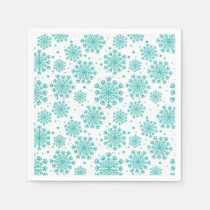 Teal Snowflake on white with paw print pattern Napkin