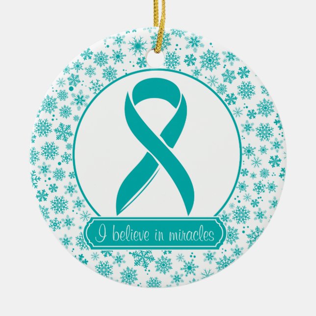 Teal Snowflake Ovarian Cancer Ornament (Front)