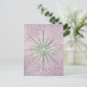 Teal snowflake sugarplum elegant vintage winter holiday postcard