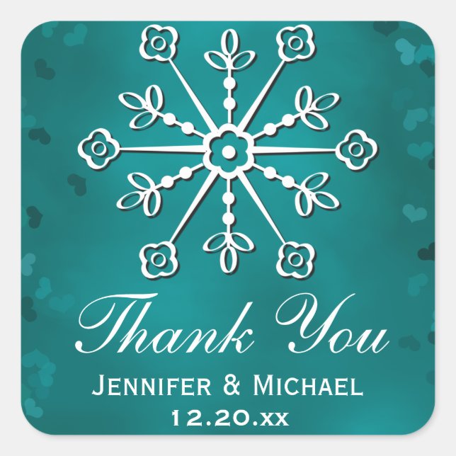 Teal Snowflake Thank You Label (Front)