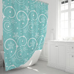 Teal Snowflake Winter Shower Curtain<br><div class="desc">Transform your bathroom into a winter wonderland with this charming shower curtain featuring swirling snowflakes on a tranquil teal background. The delicate white snowflakes and elegant swirls create a calming and festive atmosphere,  perfect for adding a touch of holiday magic to your bathroom décor.</div>