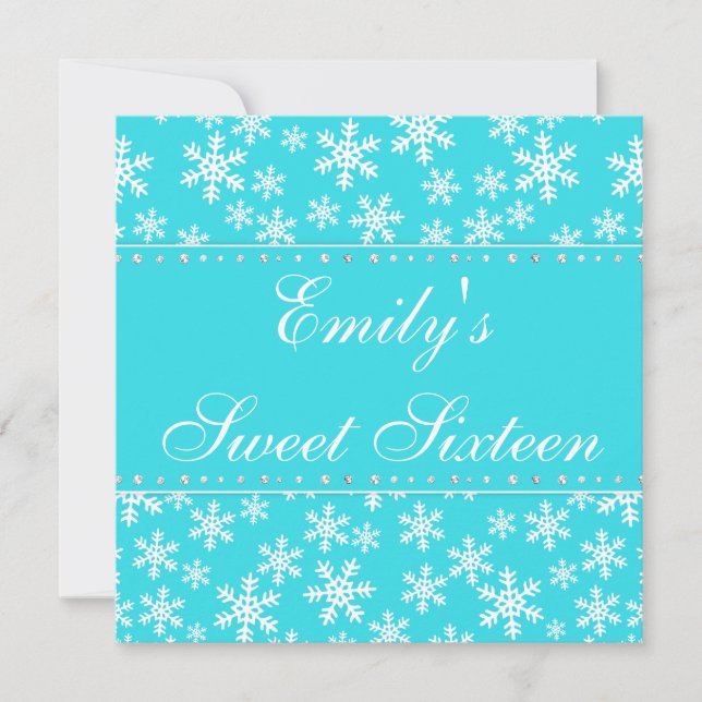 Teal Snowflakes Diamond Sweet 16 Invitation (Front)