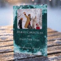 Teal Snowflakes Flat Holiday Photo Card