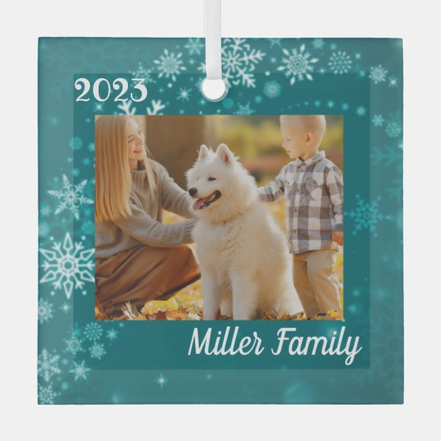 Teal Snowflakes Personalised Christmas Ornament  (Front)