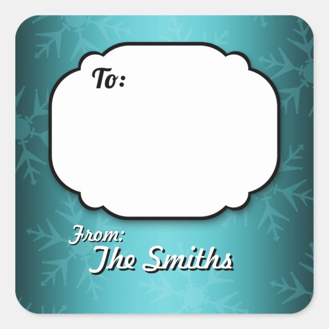 Teal Snowflakes Personalised Gift Tag stickers (Front)