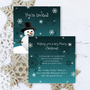Teal Snowman Winter Scene Christmas Invitation